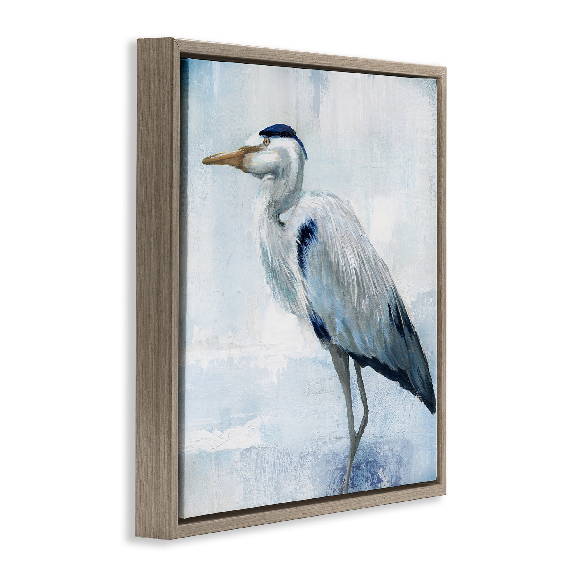 Stupell Industries Faded Blue Heron Brown Framed Floater Canvas Wall Art, design by Nan