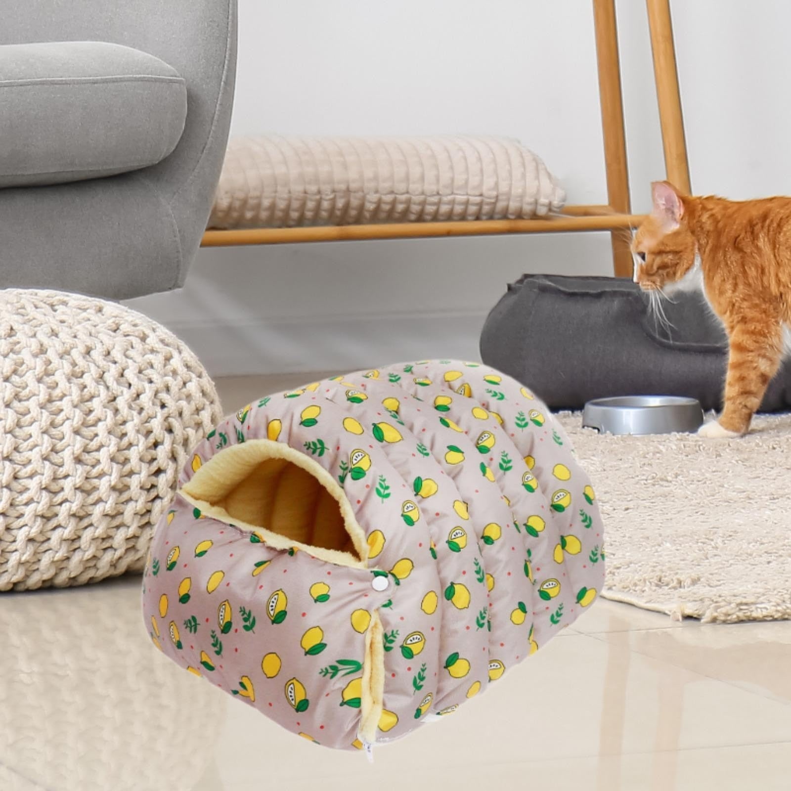 Qyaukm Winter Warm Cat Bed, Removable Washable Covered Enclosed Cat House with Anti-Slip Base, Cozy Igloo Style Pet Bed for Indoor Cats and Small Dogs