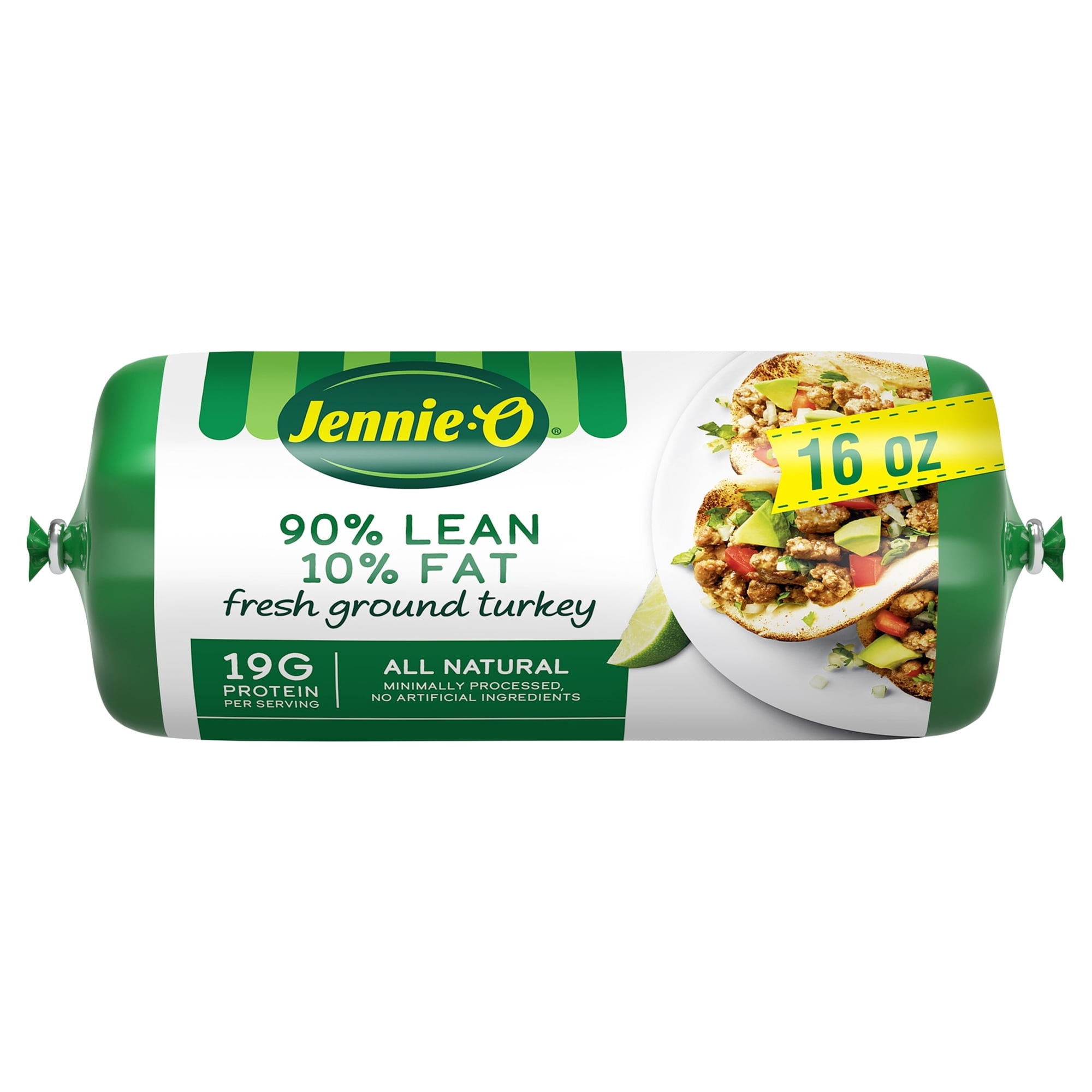 JENNIE-O Ground Turkey All Natural, 90/10%, Roll, 1 Pound, 18 Grams of Protein per Serving