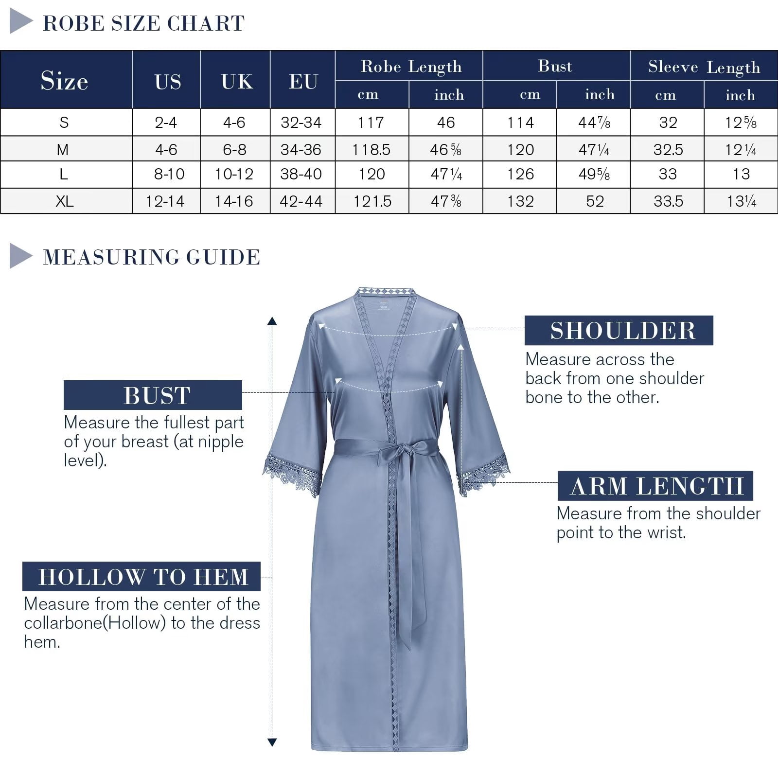 AW BRIDAL Women's Satin Kimono Robes Bridesmaid Robes Bridal Lace Robes Wedding Party Robes Lingerie Sleepwear, White M
