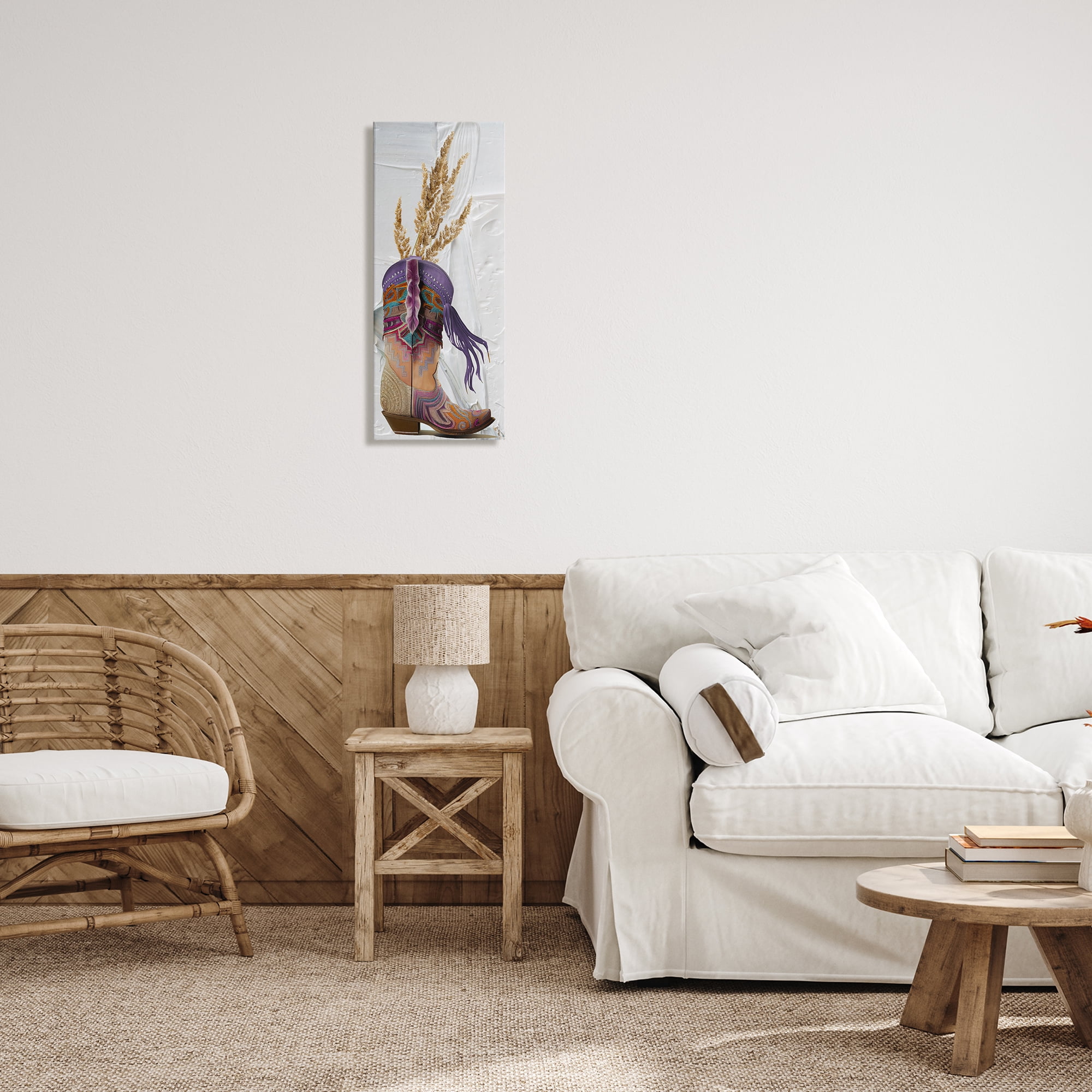 Stupell Industries Cowboy Boot & Wheat Botanical & Floral Painting Gallery Wrapped Canvas Art Print Wall Art, 13 x 30