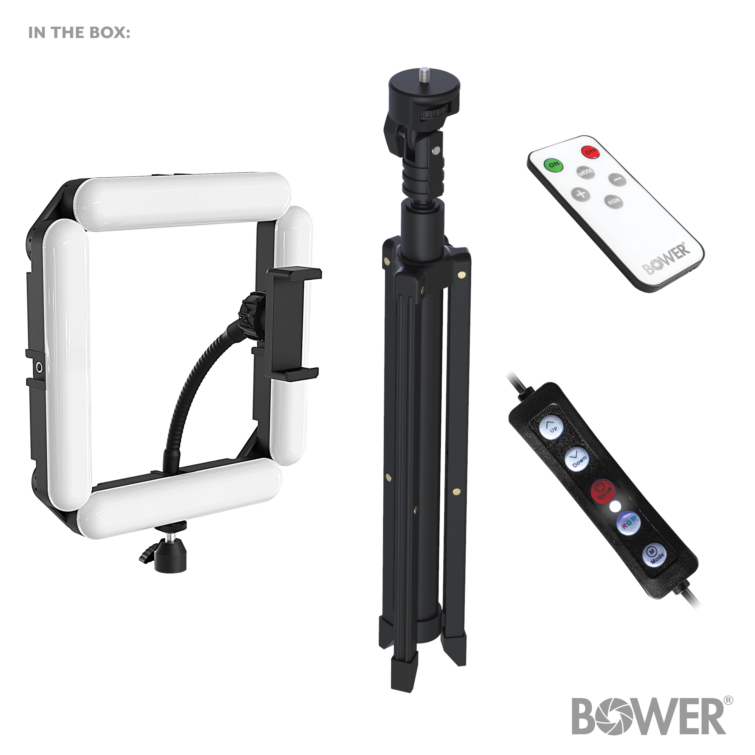 Bower Quad White and RGB LED Ring Light and Tripod; Black
