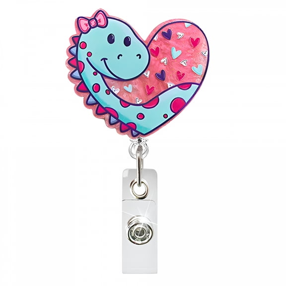 GJX Acrylic Pink Glitter Valentine's Day Heart Rotatable ID Badge Holder Retractable Badge Reel Holiday Gift for Doctor Nurse