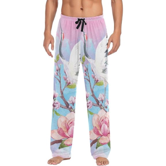 Watercolor Cherry and Bird Ghost Pajama Pants, Men's Lounge Pants Light with Drawstring and Pockets, Christmas New Year Birthday Father's Day Gifts, XX-Large