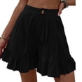 thumbnail image 3 of Pantalones cortos de verano para mujer con cierre de botones, dobladillo con volantes, piernas anchas, pantalones cortos casuales para uso diario, 3 of 6