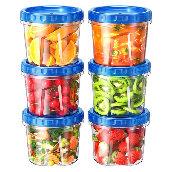 Djiypn 6 Pack-24 oz Freezer Storage Containers, Plastic Food Storage Containers with Twist Top Lids, BPA Free and Reusable Soup Containers with Lids, Leakproof/Microwave/Dishwasher Safe