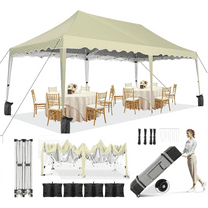 HOTEEL 10x20 Canopy Tent Pop Up Canopy,Outdoor Shade Tent with Wheeled Bag & Curled Edge Fully Waterproof,Portable Event Tents for Parties,Wedding,Backyard,Camping,Khaki
