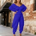 thumbnail image 2 of Jumpsuits for Women Casual Long Sleeve Off Shoulder Wide Leg Rompers,Blue,XL, 2 of 4