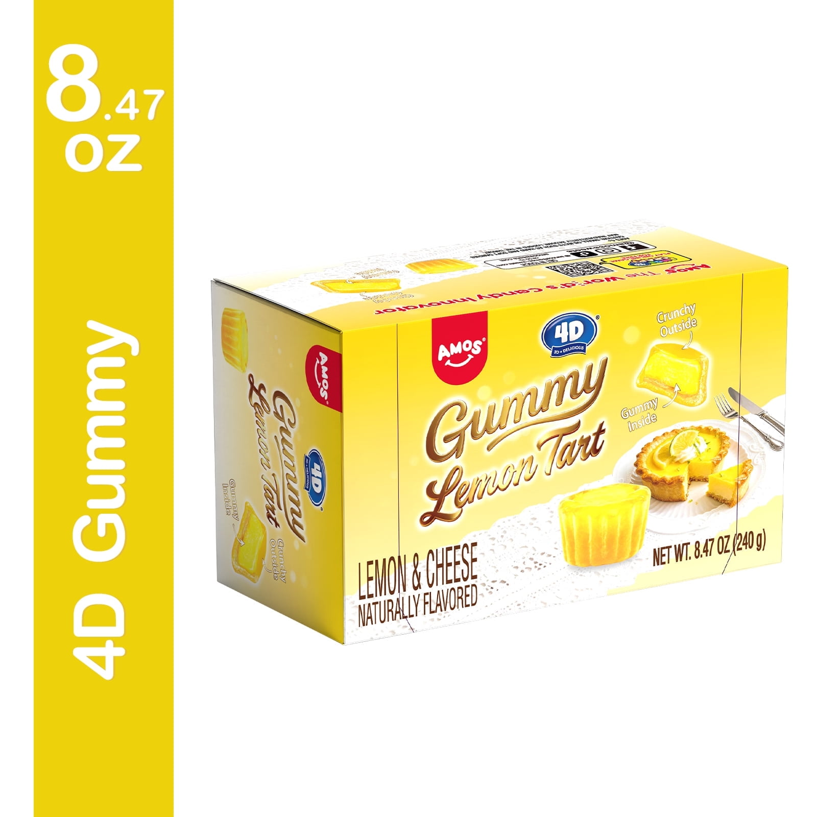 Amos 4D Gummy Lemon Tart Candy, 2 Textures & 2 Flavors Soft Chewy Gummies, Lemon & Cheese Snacks 8.47oz