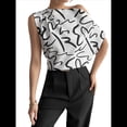 thumbnail image 2 of Blusa de Mujer con Cuello Asimétrico Estampado y Fruncido, Elegante, para Oficina y Trabajo y Negro XL, 2 of 9