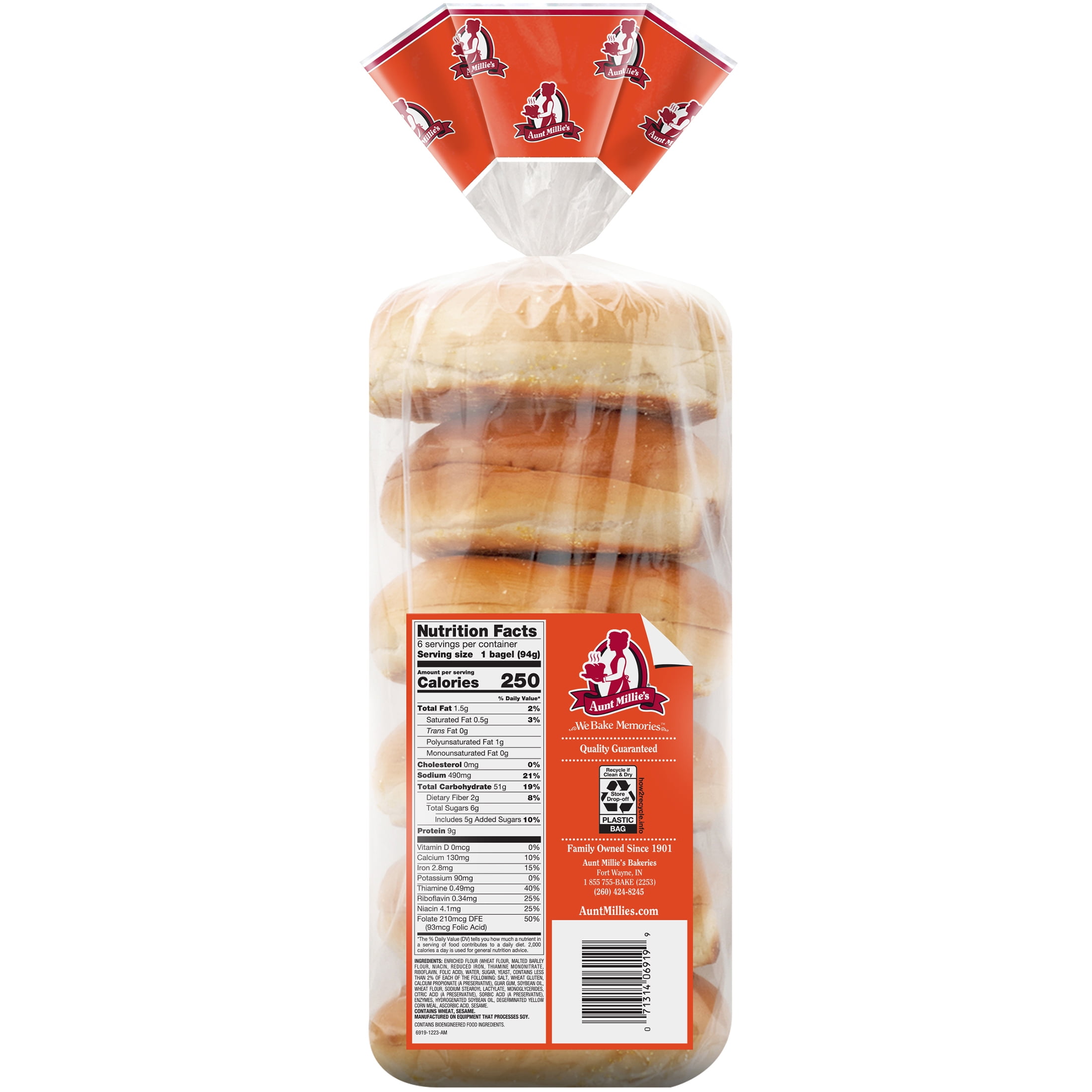 Aunt Millie's Bagels, Plain, 20 oz, 6 Count