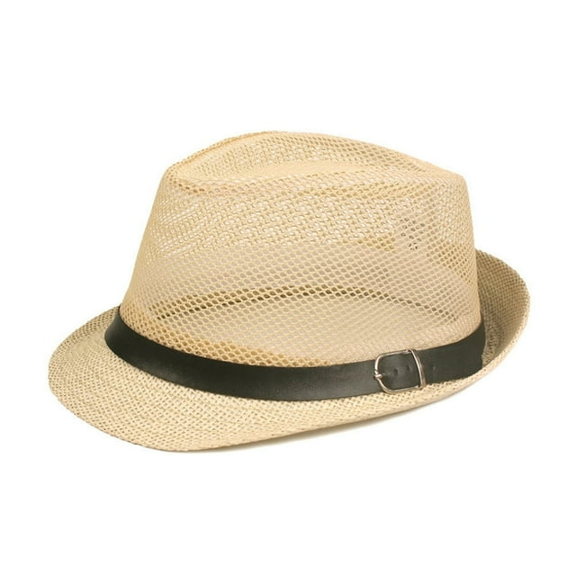 Men Fedora Wide Brim Mesh Spring Summer Pure Color Low-profile Sunshade Hat for Outdoor