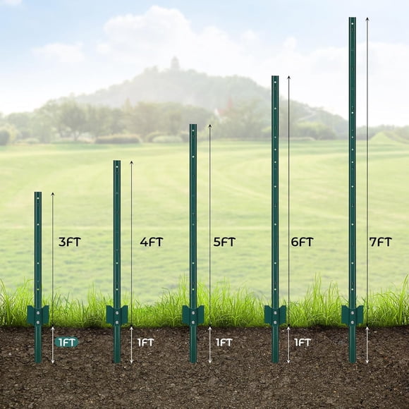 OUYAWEI 12pcs 4FT Metal Fence Post T Post Wire Fence Lawn Garden Green
