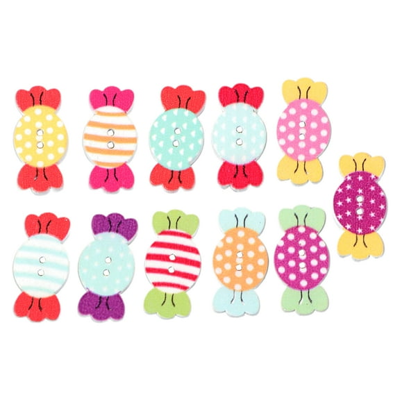 Masteelf 50Pcs DIY Colored Wooden Buttons Candy Pattern Two Hole Design for Sewing Scrapbooking Hand painted Shoes and Hats