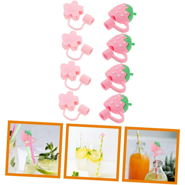8pcs Straw Cover Cap Reusable Silicone Straw Toppers Cute Drinking Straw  Tips Lids Cute Straws Plugs Pink Cat Claw Cherry Blossom