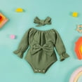 thumbnail image 5 of Otqutp Birthday Romper for Toddler Baby Girls Romper Long Sleeved Bow Solid Color Harness Outside Bodysuit Romper Jumpsuit, 5 of 7