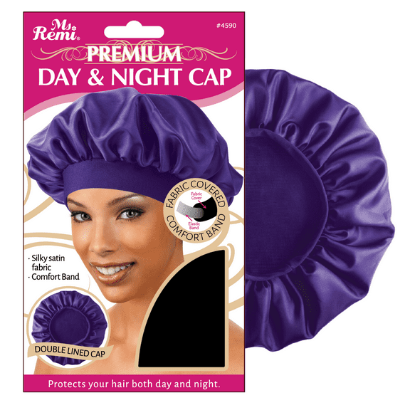 Ms. Remi Premium Deluxe Day and Night Cap: 1Pc Silky Satin Women's Bonnet Hat, Purple