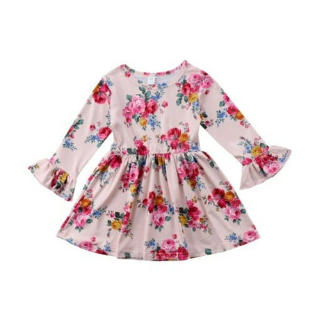 Toddler Kids Girl Floral Princess Skirt Long Pagoda Sleeve Party Pageant Dresses