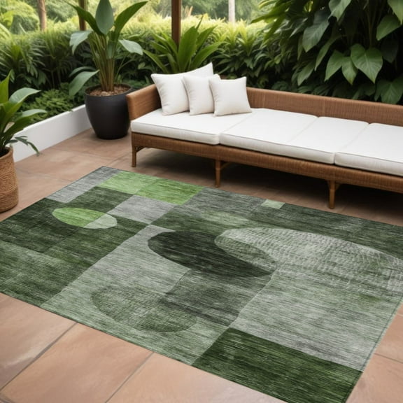 HomeRoots 604322 9 x 12 ft. Fern Green & Gray Geometric Washable Indoor & Outdoor Rectangle Area Rug