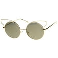 thumbnail image 2 of sunglassLA Unisex Women's Full Metal Open Design Mirrored Lens Round Cat Eye Sunglasses (Gold / Gold Mirror) - 55mm, 2 of 4