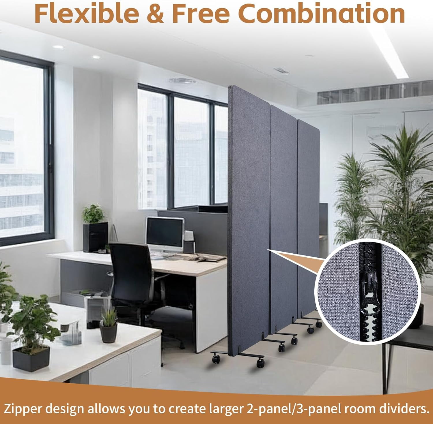 Maeklon 3 Panel 72 * 66in Freestanding Acoustic Room Divider,  PET Polyester Soundproof Room Screen with Wheels, Portable Partition Divider for Office, Reception Room, School, Hospital
