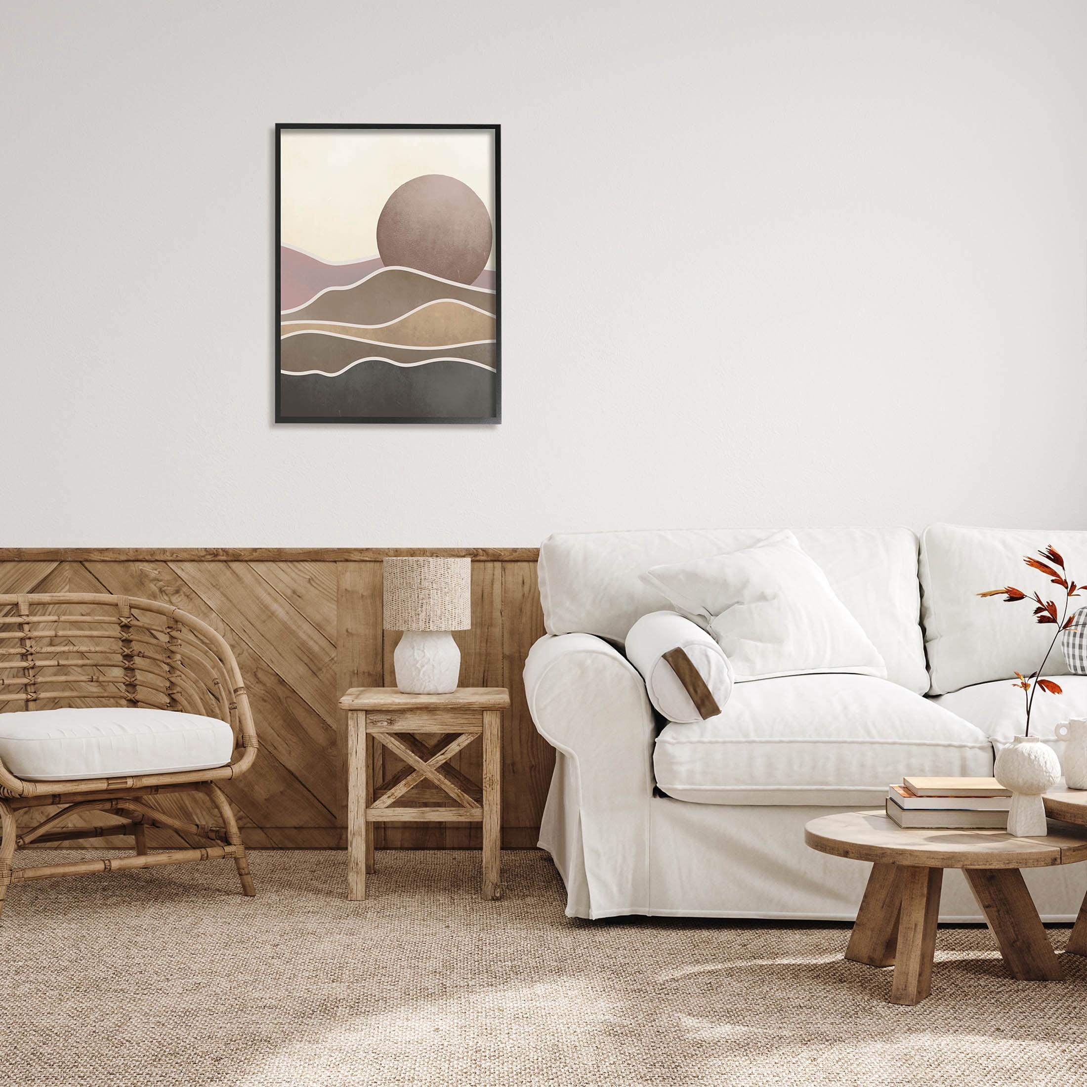 Boho Desert Sun Dunes Modern Landscape Graphic Art Black Framed Art Print Wall Art