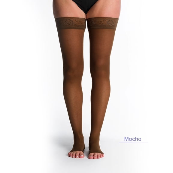Sigvaris Style 782 Sheer 20-30 Open Toe Thigh High Compression Stockings w/Grip Top Mocha SL Long