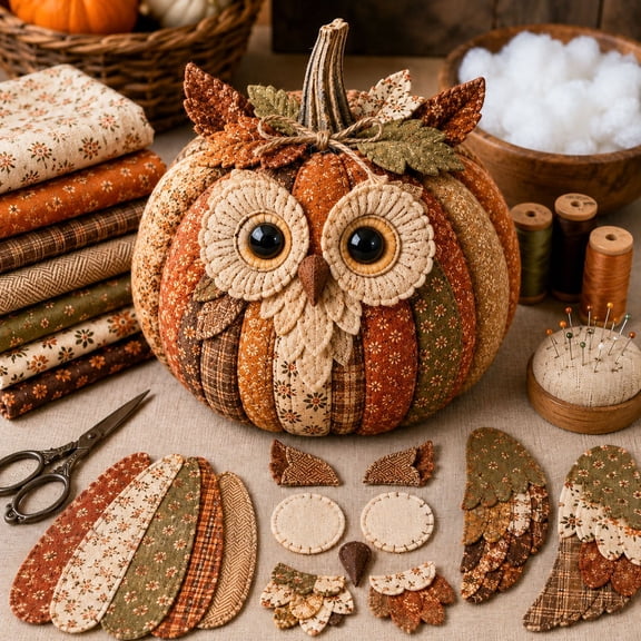 DIY Animal Pumpkin Sewing Kit Fox Owl Cat Bear, Fall Farmhouse Fabric Craft with Pre-Cut Pieces for Halloween Thanksgiving Decor