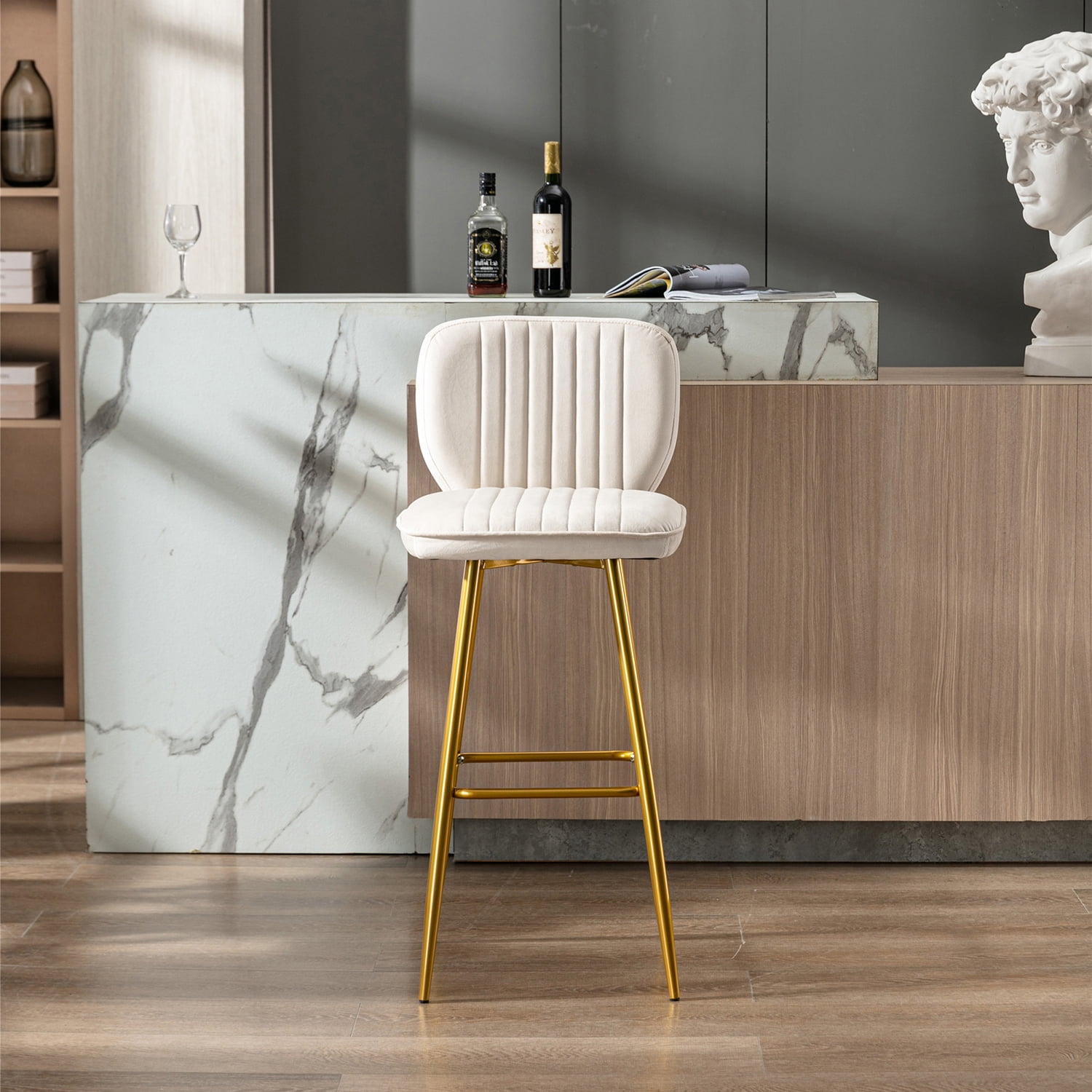 Kepooman Modern Design Bar Stools Set of 1 with Back for Bar Counter, White Kepooman Modern Design Bar Stools Set of 1 with Back for Bar Counter, White