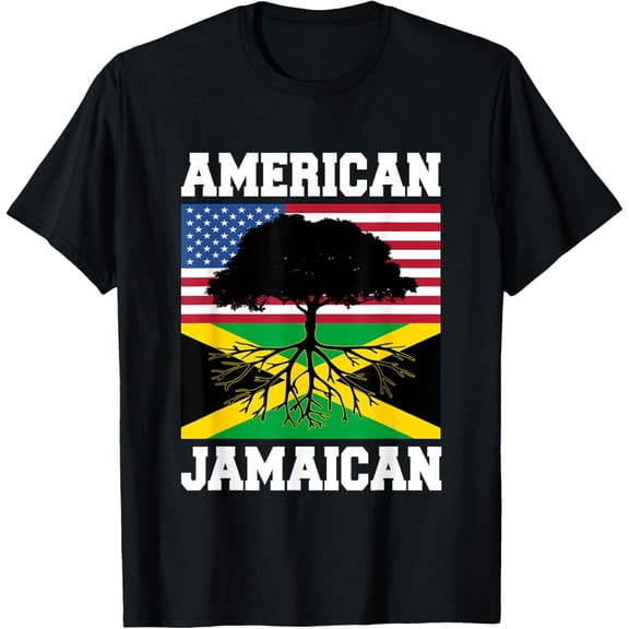 American Jamaican Heritage Roots Flag T-Shirt Retro Patriotic Men Women Culture Graphic Tee