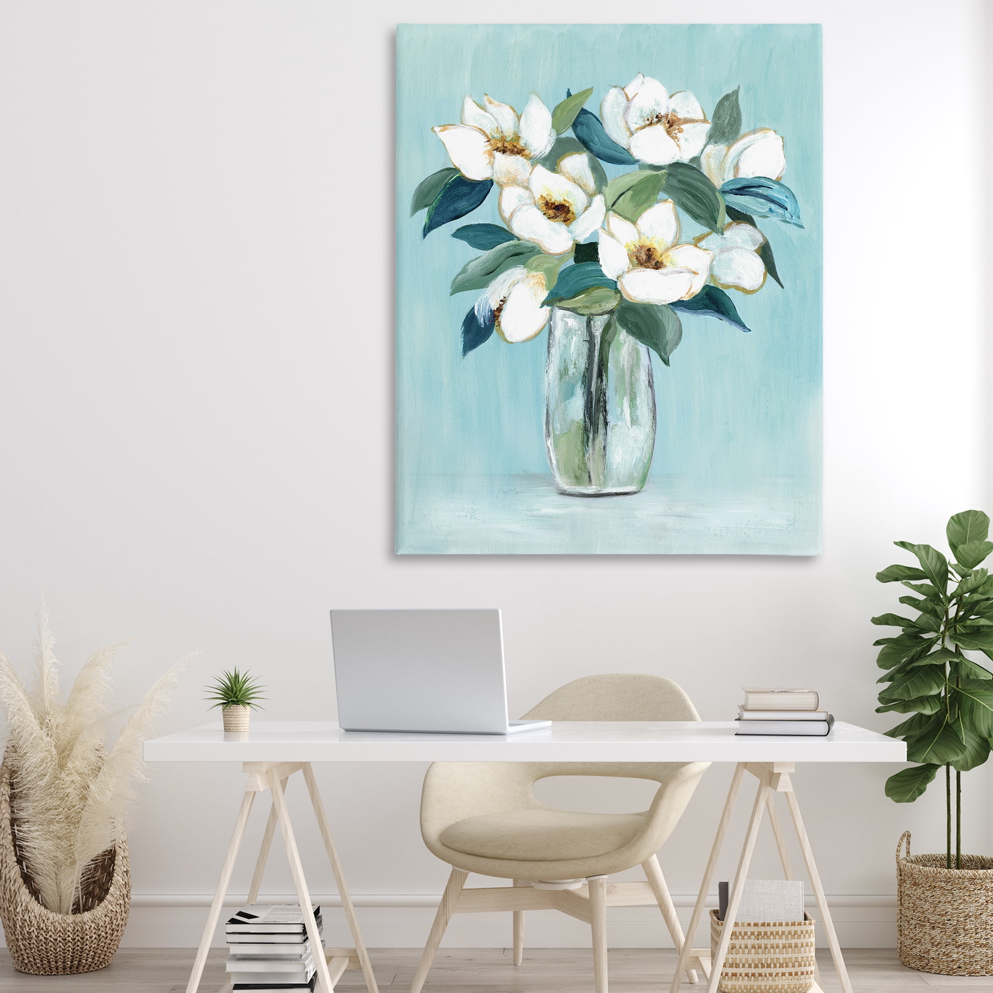 Stupell Industries Magnolia Blossoms on Blue Canvas Wall Art, design by Janet Tava