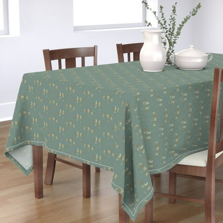 

Cotton Sateen Tablecloth 70 x 120 - Gold Fish Blowfish Green Blue Pufferfish Print Custom Table Linens by Spoonflower