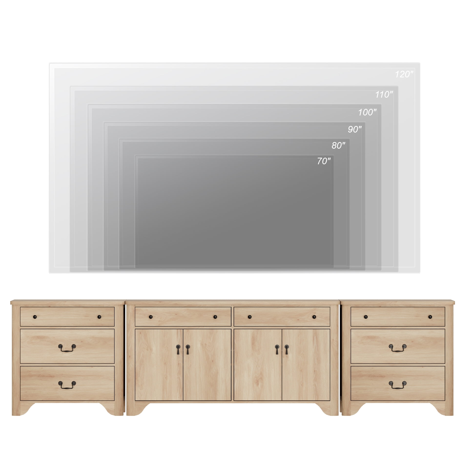 WAMPAT 59" Farmhouse Sideboard Buffet Cabinet with 3-Drawer Dresser Set of 2,Wood Coffee Bar Cabinet with Storage for Bedroom,Kitchen,Entryway,Hallway,and Living Room,Oak