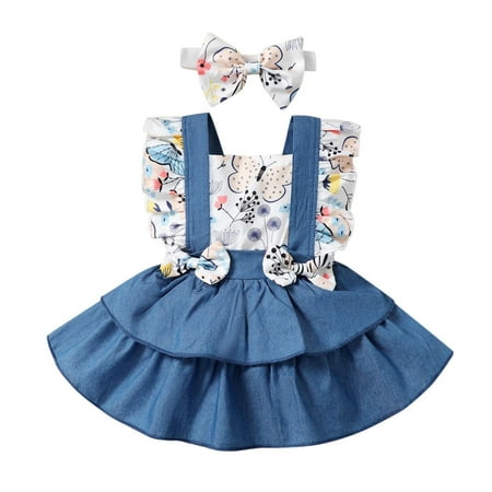 

Toddler Girls Ruffles Sleeveless Butterfly Printed Dress Backless Princess Dresses Headbands Set Apparel Dresses