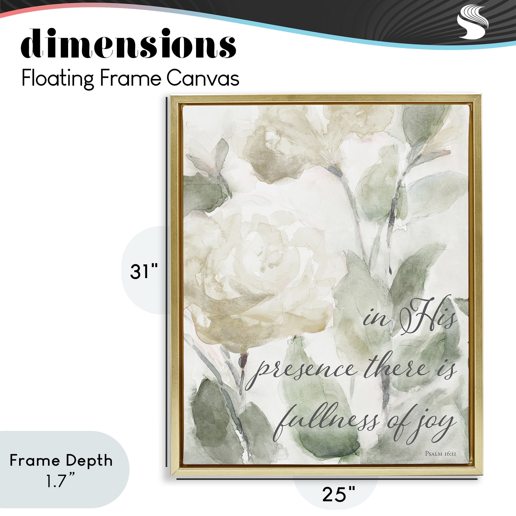 Stupell Industries His Presence Floral Scripture Gold Framed Floater Canvas Wall Art, design by Lanie Loreth
