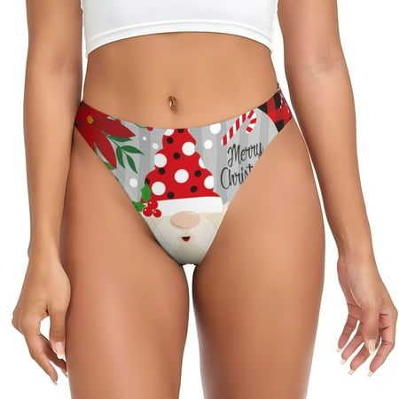 JUNZAN Gnome And Buffalo Plaid Print Women s Sexy G-String Underwear Thongs Seamless Panties Undies Low Rise Thong Panties for Everyday Wear Yoga & Special Occasion-X-Large