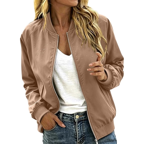 Perfectbot Women's Bomber Jacket, Waterproof Windproof Lightweight Full Zip Casual Fall Outwear