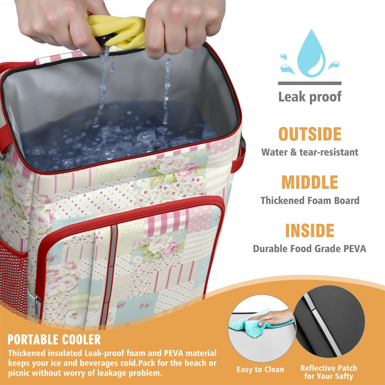Travel Cooler Bag - Pioneer Flower Floral Print Pattern Camping Beer Cooler Backpack with Bottle Opener- Waterproof Insulated Picnic Backpacks - Cooler Bag for Beach