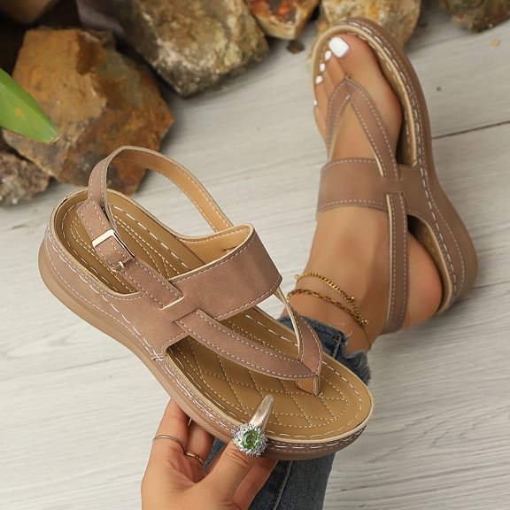 Women's Flat Slide Orthopedic Sandals Summer Plus Size Casual Style Solid Color Fish Mouth Thick Bottom Wedge Sandals