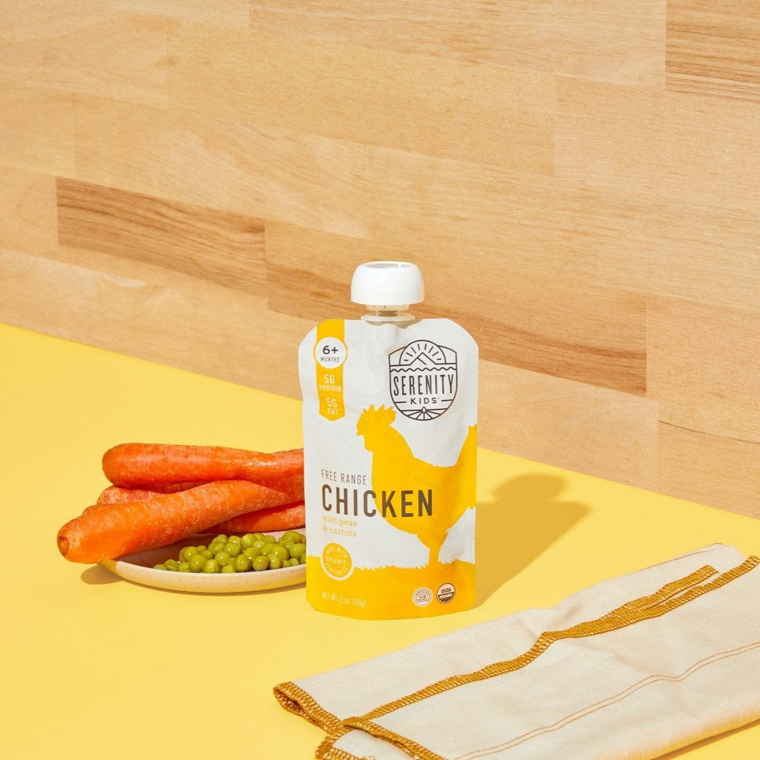 Serenity Kids Free Range Chicken Stage 2 Baby Food Organic Peas & Carrots, 3.5oz Pouch (6 Pack)