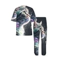 thumbnail image 4 of Mens Pajamas Set Short Sleeve Pants PJ Sets Loungewear Nightwear with Pockets, Cat Blow Bubbles, 4 of 6