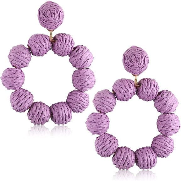 Rattan Earrings for Women Rattan Hoop Earrings Handmade Woven Straw Wicker Earrings Bohemian Statement Summer Beach Jewelry