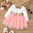 thumbnail image 2 of PatPat Princess Dresses for Baby Girls Floral Mesh Long-sleeve Pink Tutu Dress, 6-9 Months, 2 of 7