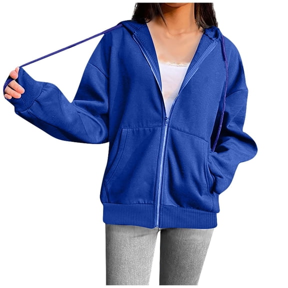 JGGSPWM Zip Up Y2k Hoodies for Women fall Casual Long Sleeve Sweatshirts 2025 Lightweight Comfort Soft Plus Size Jackets Blue XL