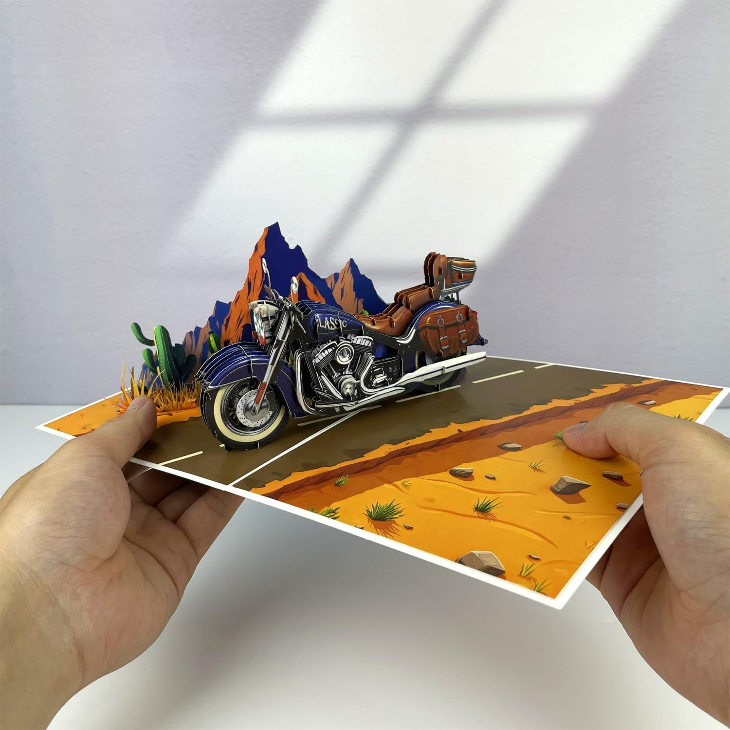 Motorcycle Father’s Day Card – 3D Pop-Up Birthday Card for Dad, Husband, or Grandfather – Classic Motorbike Greeting Card for Men