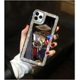 thumbnail image 3 of Mirror Case for iPhone 12/iPhone 12 Pro 6.1 inch Bling Diamond Glitter Case with Bear Ring Holder Kickstand Stand Rhinestone Crystal Cute for Women Girls Make Up Protection Cover Silver, 3 of 8