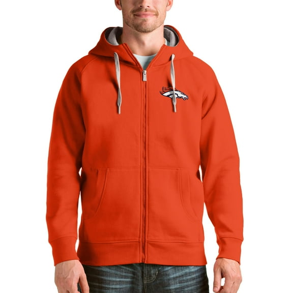 Men's Antigua Orange Denver Broncos Victory Full-Zip Hoodie