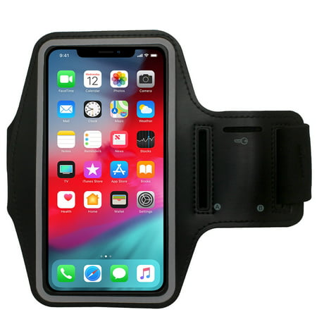 CBUS Black Water Resistant Cell Phone Armband Running Sports Case for Apple iPhone X, XS, XR, 8, 7, 6S, 6, SE, 5S, 5C, 5 - Adjustable, Reflective with Screen Protection, Gym Workout, Hiking, (Best Armband For Iphone 5c)