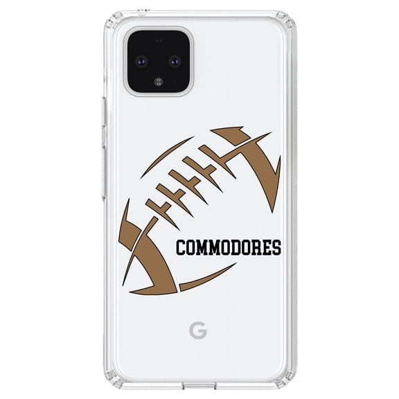 DistinctInk Clear Shockproof Hybrid Case for Google Pixel 4 (5.7" Screen) - TPU Bumper, Acrylic Back, Tempered Glass Screen Protector - Commodores Football - Gold, Black