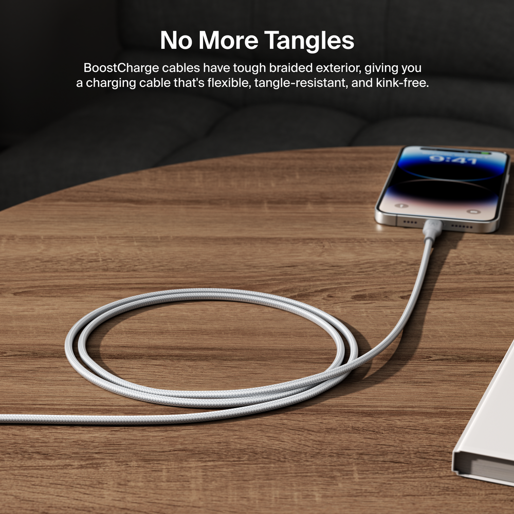 Belkin BOOSTCHARGE USB-C to Lightning Cable, 5 ft, Silver photo 3